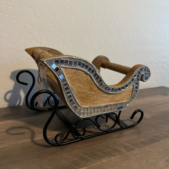 Sleigh Hill Wooden Santa Sleigh with Disco Mirror Ball Accents Christmas Decor - Picture 6 of 14